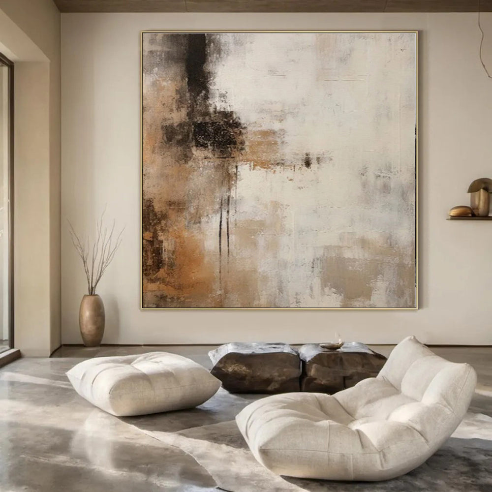 Zen Garden-Inspired Hand-Painted Abstract Canvas for Serene Dining Rooms