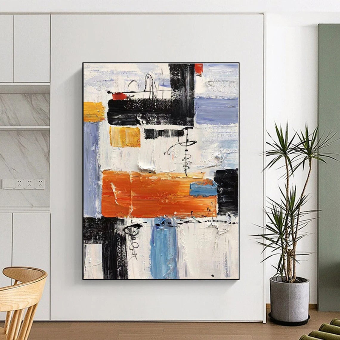 Large-Scale Bespoke Abstract Art for Guest Room Fireplace Mantel Wall