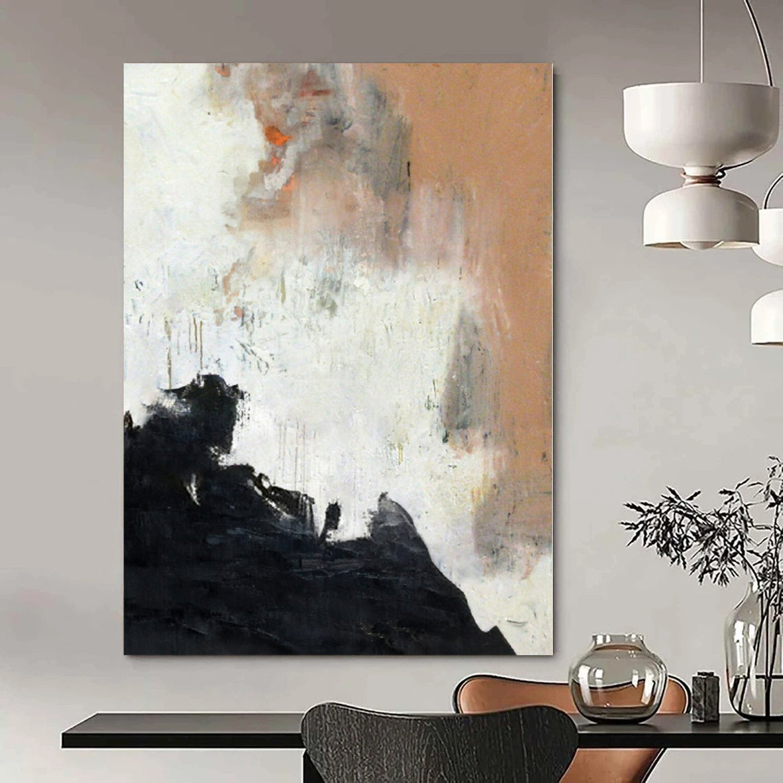 Regal Hand-Painted Abstract Canvas for Living Room Foyer Adjacent Walls