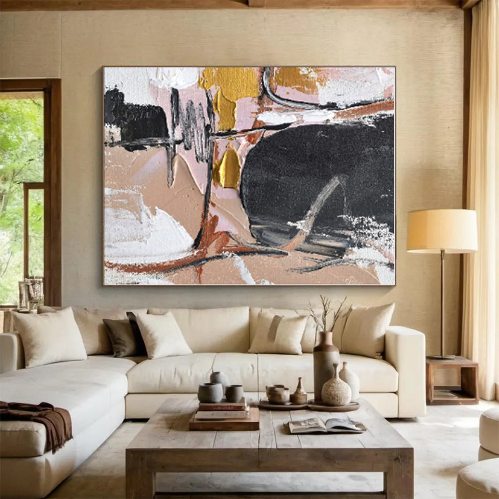 Staggering Abstract Cubist Hand-Painted Painting for Home Bar Social Wall