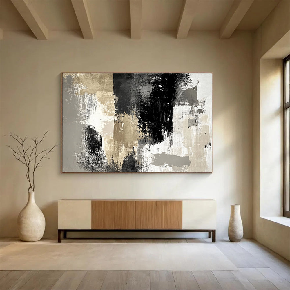 “Neutral Abstract Textures” - Beige, Gray, Black, White, Layered Textured Abstract Painting On Canvas HB0962