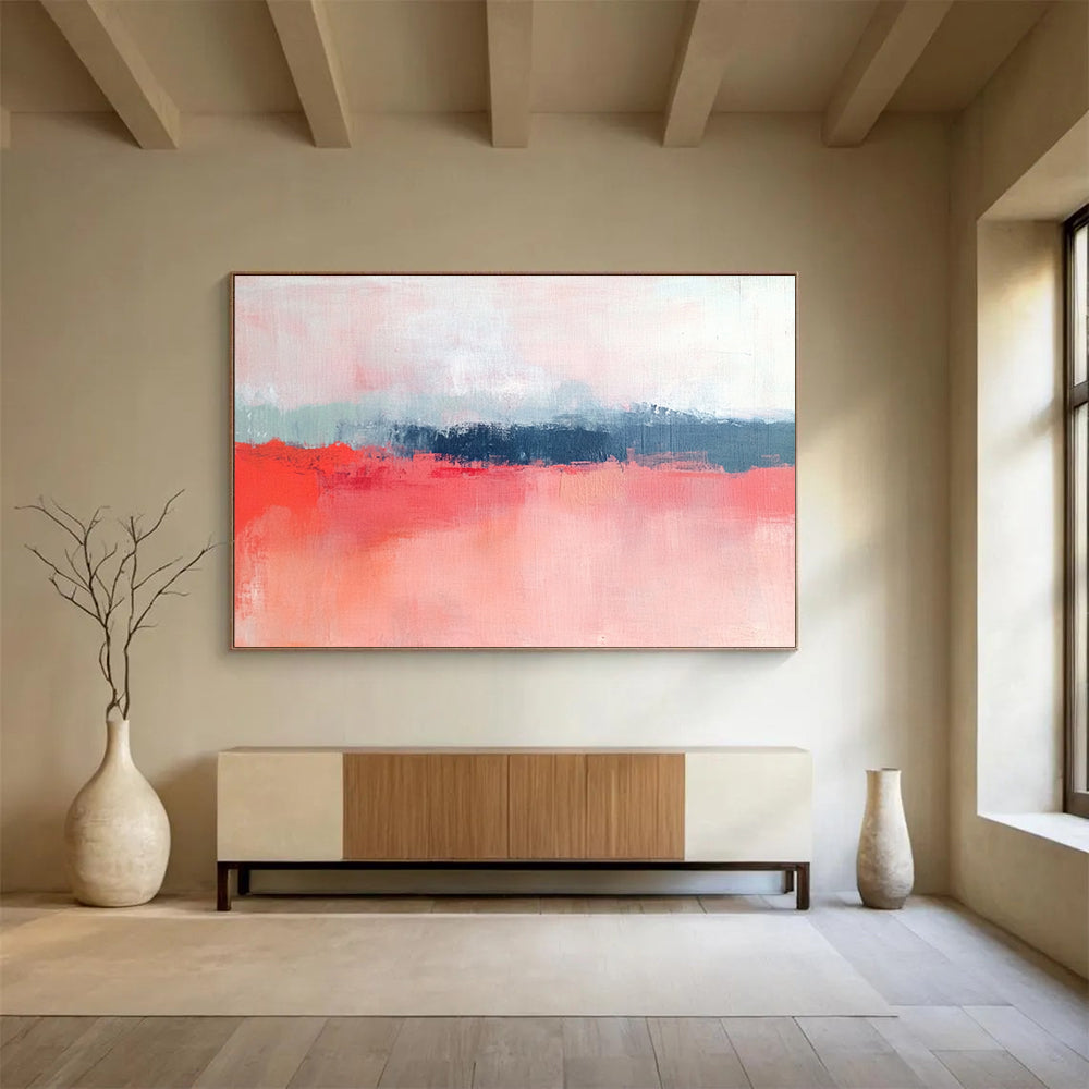 “Soft Coral Hues” - Gentle Pinks, Corals, and Muted Blues, Subtle Landscape - Inspired Abstract Painting On Canvas HB0912
