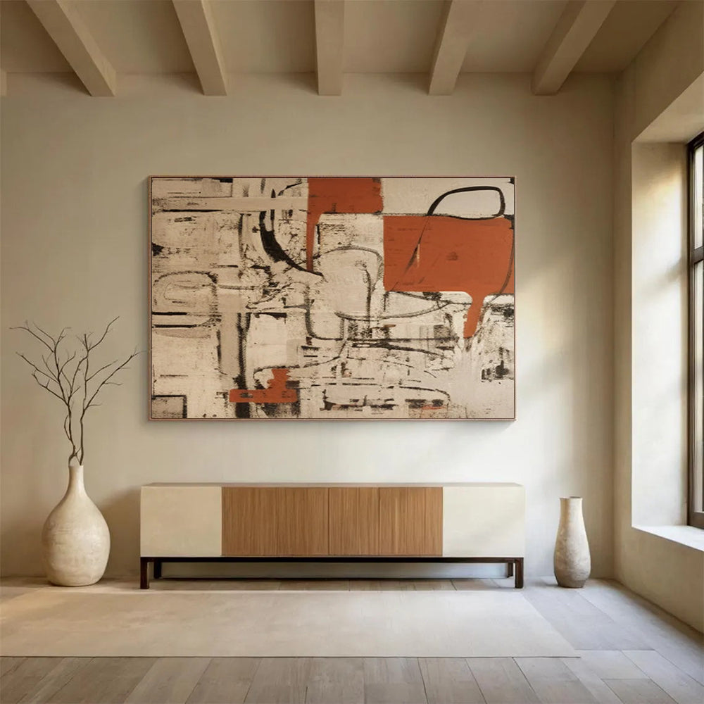 Red - Gray Interweaving Abstract Painting - Personal Symbol for Industrial - Style Living Room DLZ099