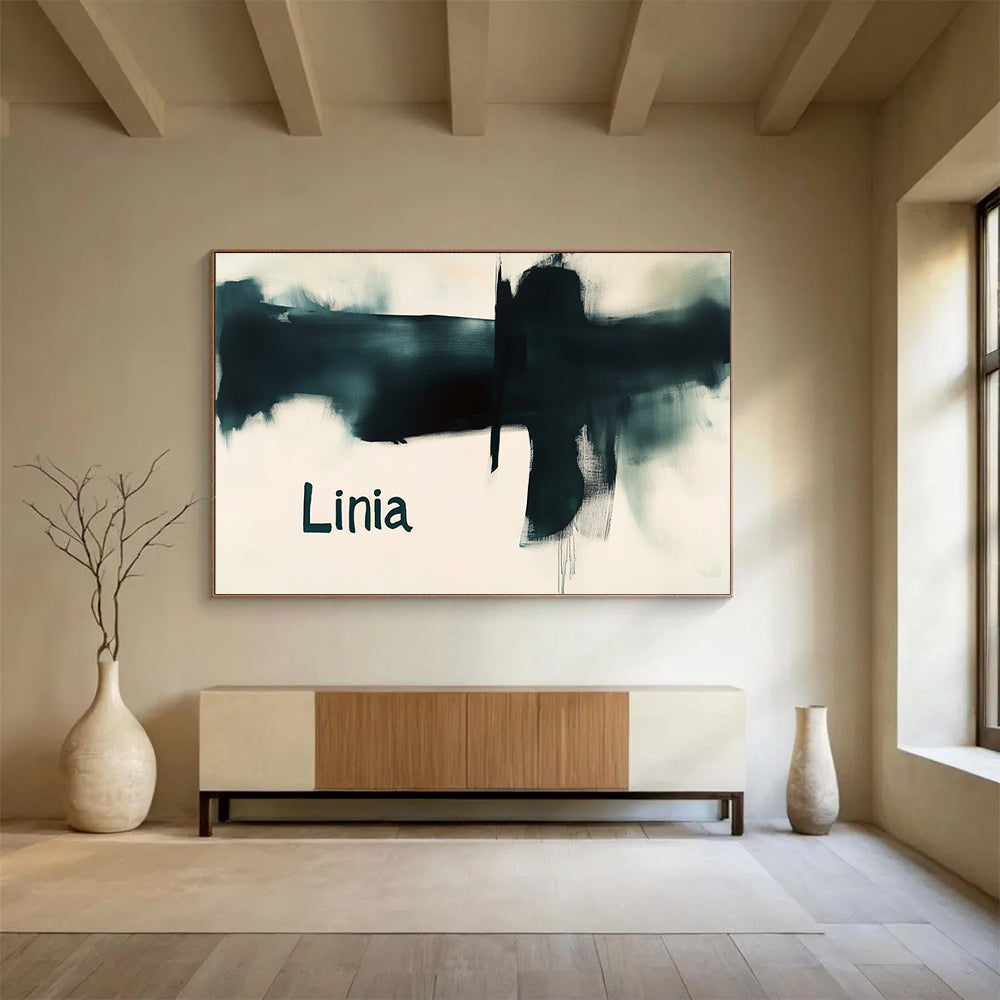 “Black Abstract ‘Linia’” - Black, white, Minimalist Abstract Painting HB0632