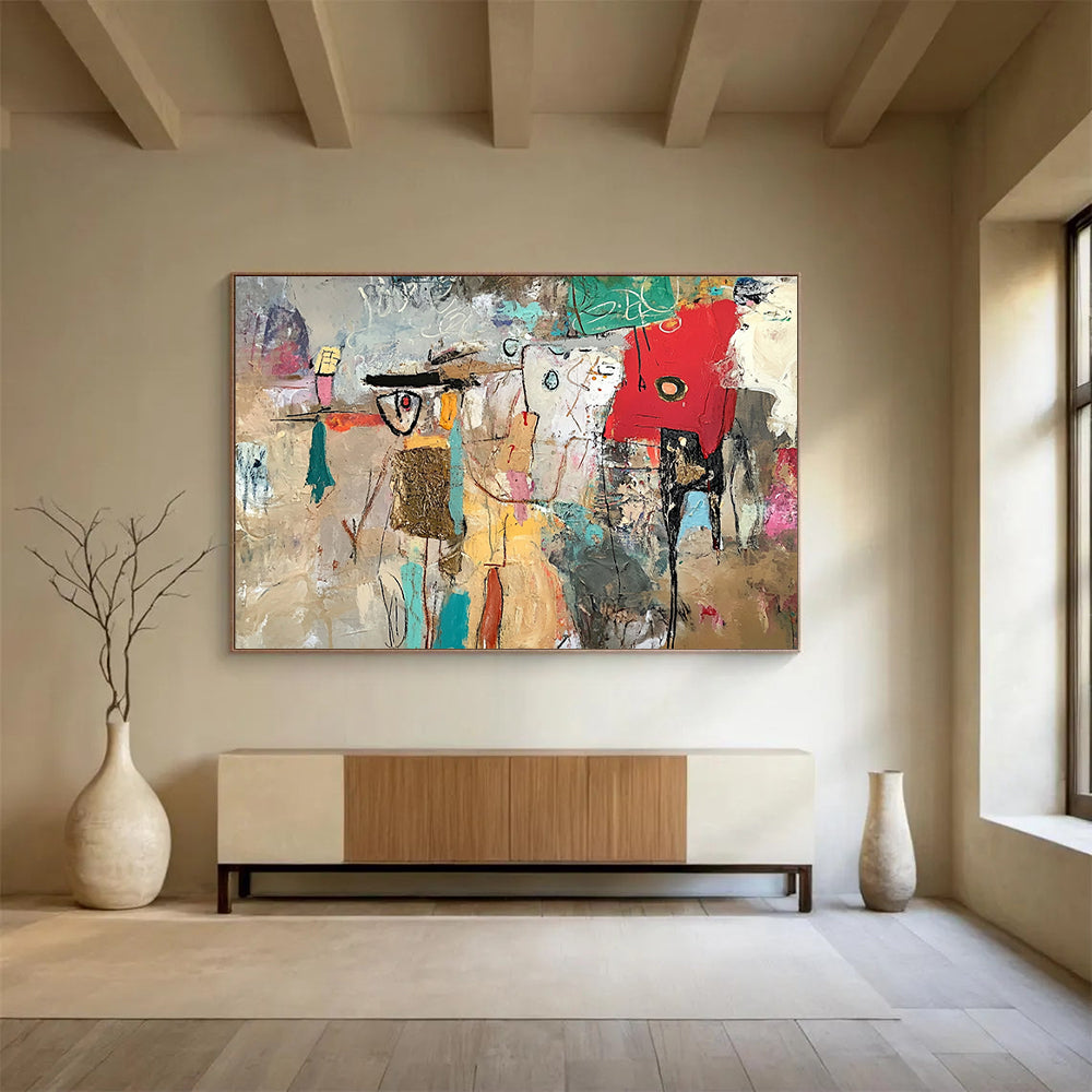 Abstract Figure Collage in Earth Tones – Mixed - Media Abstract Human - Form Painting HB1475