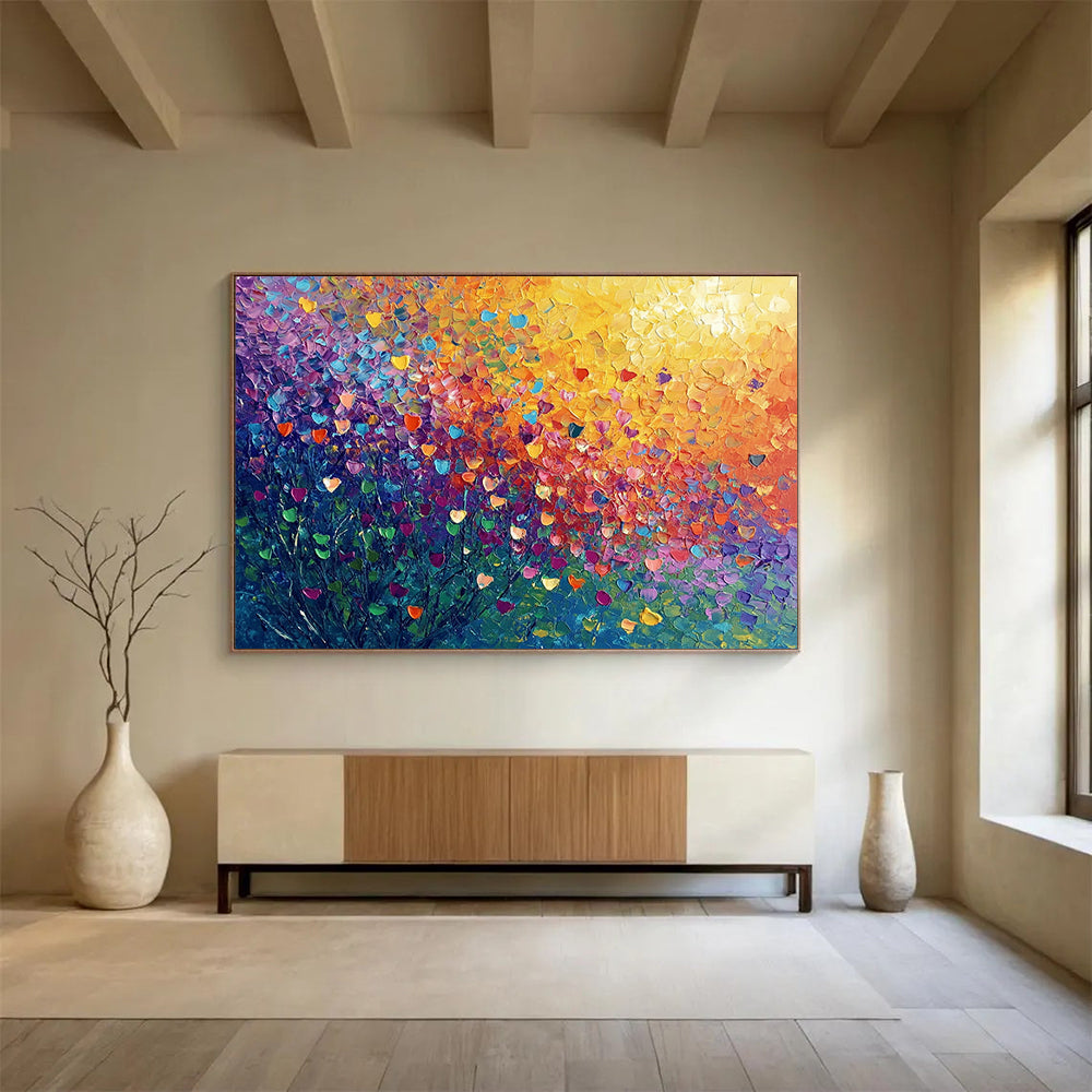 “Colorful Heart - Shaped Flowers” - Colorful Palette, Heart - Shaped Flowers, Landscape Painting On Canvas HB0855