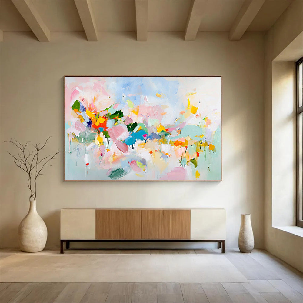 “Soft Colorful Abstract Blooms” - Pink, Blue, Yellow, Abstract Flowers - Impressionist Acrylic Painting HB1494