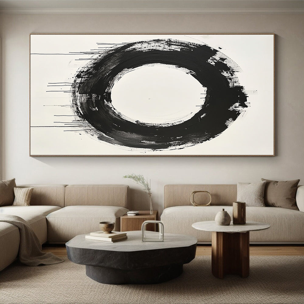Black Circular Brushstroke with Varied Texture - “Enso of Layers” Painting On Canvas HB249