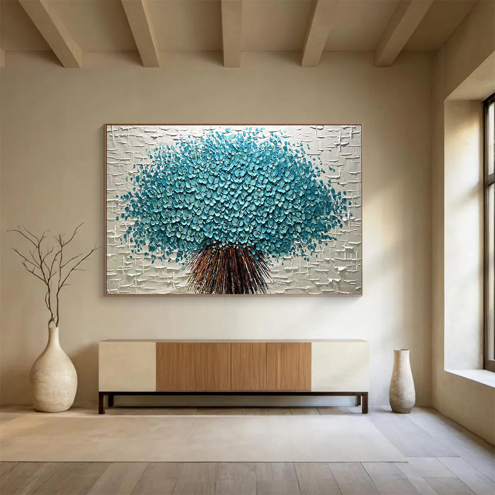 Textured Blue Flower Tree - Elegant Living Room or Bedroom Decor DLZ213