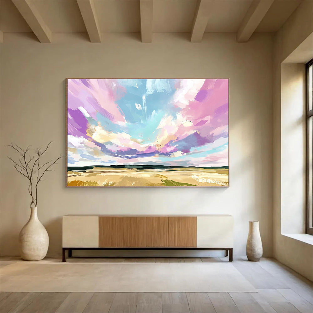“Pastel Sky Field” - Soft Pinks, Purples, Blues, Open Field Under Colorful Sky - Impressionistic Acrylic Painting HB1726