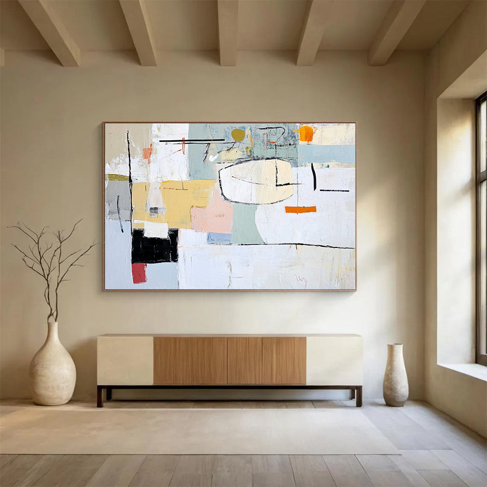 “Pastel Abstract” - Yellow, Pink, Blue, Soft Shapes - Impressionist - Inspired Acrylic Painting HB1532