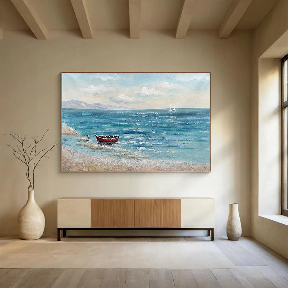 Coastal Boat & Sea - Relaxing Living Room or Bathroom Art DLZ224