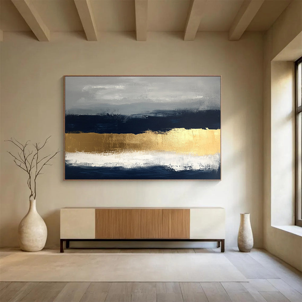 “Gray - Gold Abstract Layers” - Gray, Gold, Abstract Layers Painting On Canvas HB0783