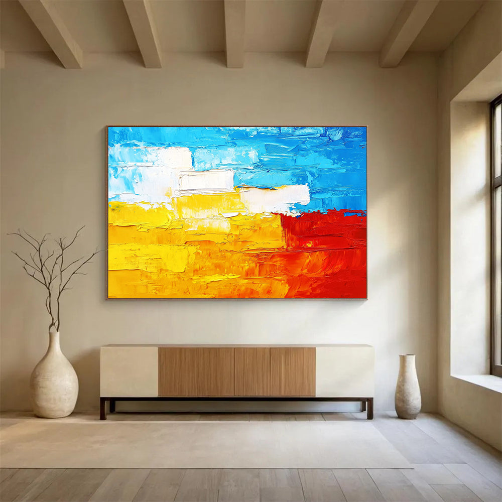 “Vibrant Color Block” - Blue, Yellow, Red, White, Bold Color Block Abstract Painting On Canvas HB0963