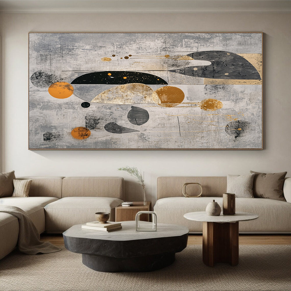 Gray, Black, Gold and Orange Geometric Shapes "Ethereal Geometry" Painting On Canvas HB331