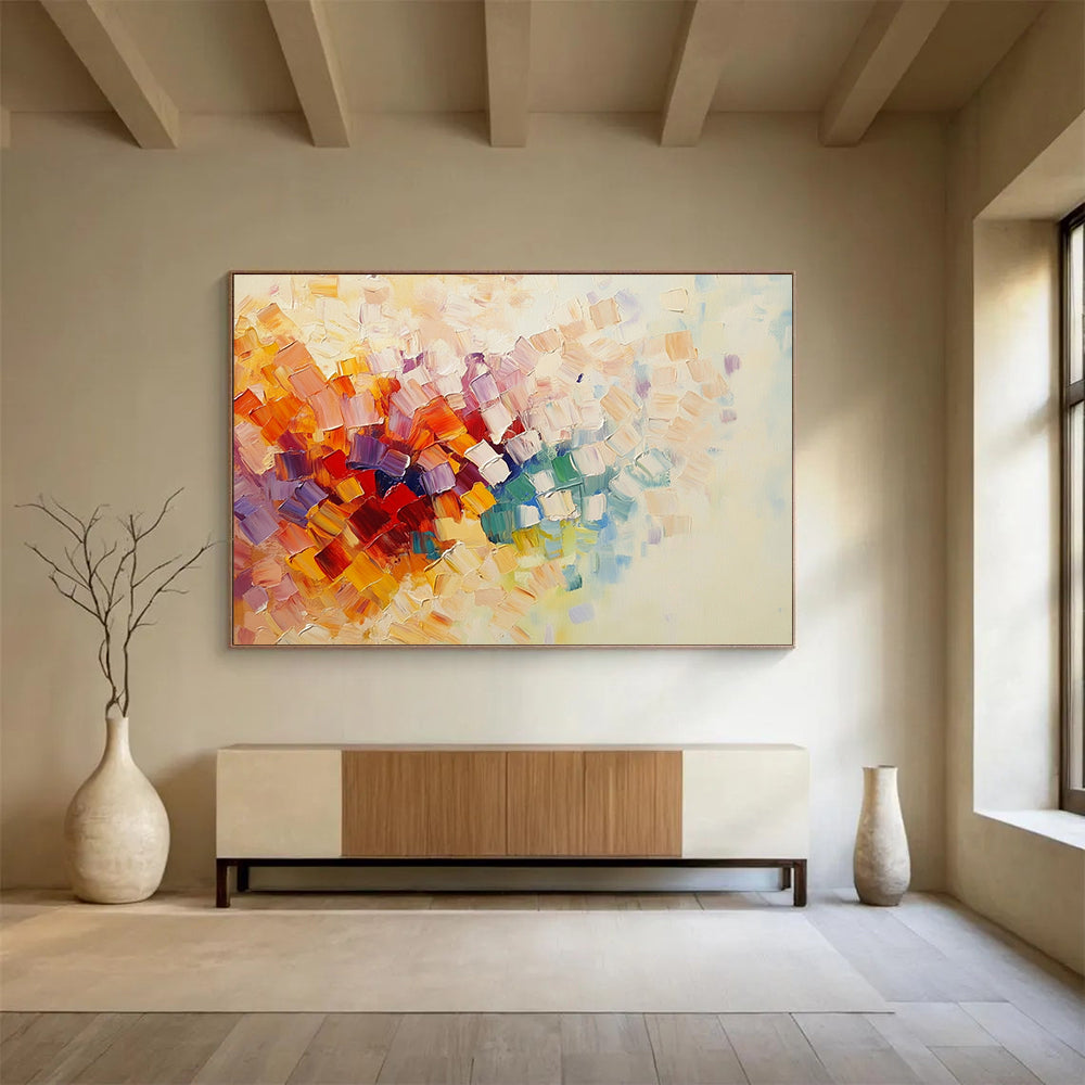 “Colorful Cubist Blooms” - Multicolor, Cubist - style Flower, Palette Knife Textured Painting HB1116