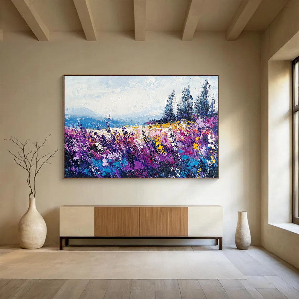 “Vibrant Wildflower Field” - Purples, Yellows, Blues, Colorful Meadow - Impressionist Oil Painting HB1563