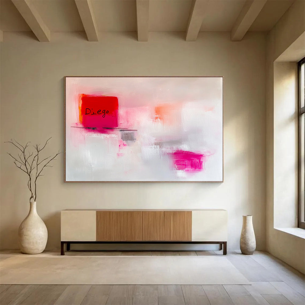 “Pink and Red Abstract” - Pink, Red, Gray, Minimalist Shapes - Acrylic Painting HB1482
