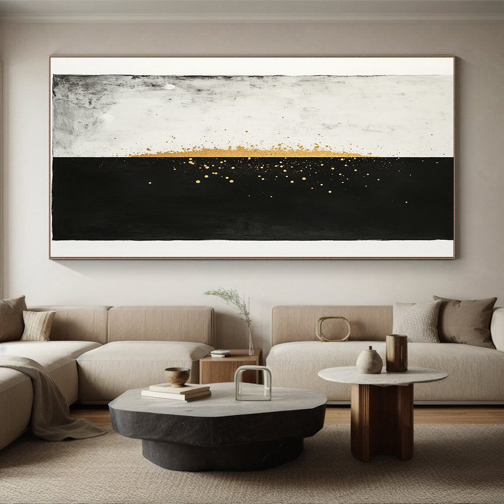 Black, White & Gold Split Dots - “Celestial Divide” Painting On Canvas HB194