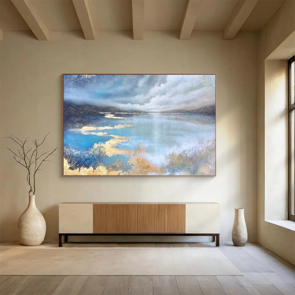 Serene Lake & Sky Abstract - Calming Bedroom or Office Art DLZ192