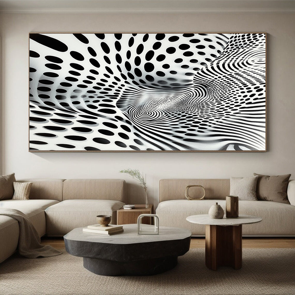 Black & White Wavy Dots and Lines - “Optical Illusion Odyssey” Painting On Canvas HB190