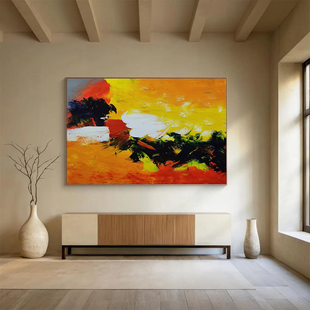 Bold & Radiant Hand - Painted Textured Abstract Painting for Bar & Office DKH652