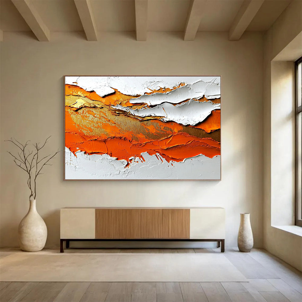 Orange and Gold Textured Terrain - Bold Impasto Abstract Painting On Canvas HB0432