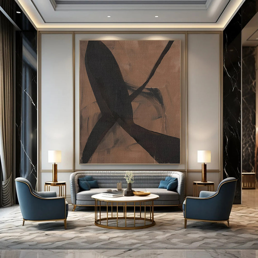 Designer - Driven Elegance: Hand - Painted Textured Canvas Art for Dining Room & Hotel Lobby DKH1156