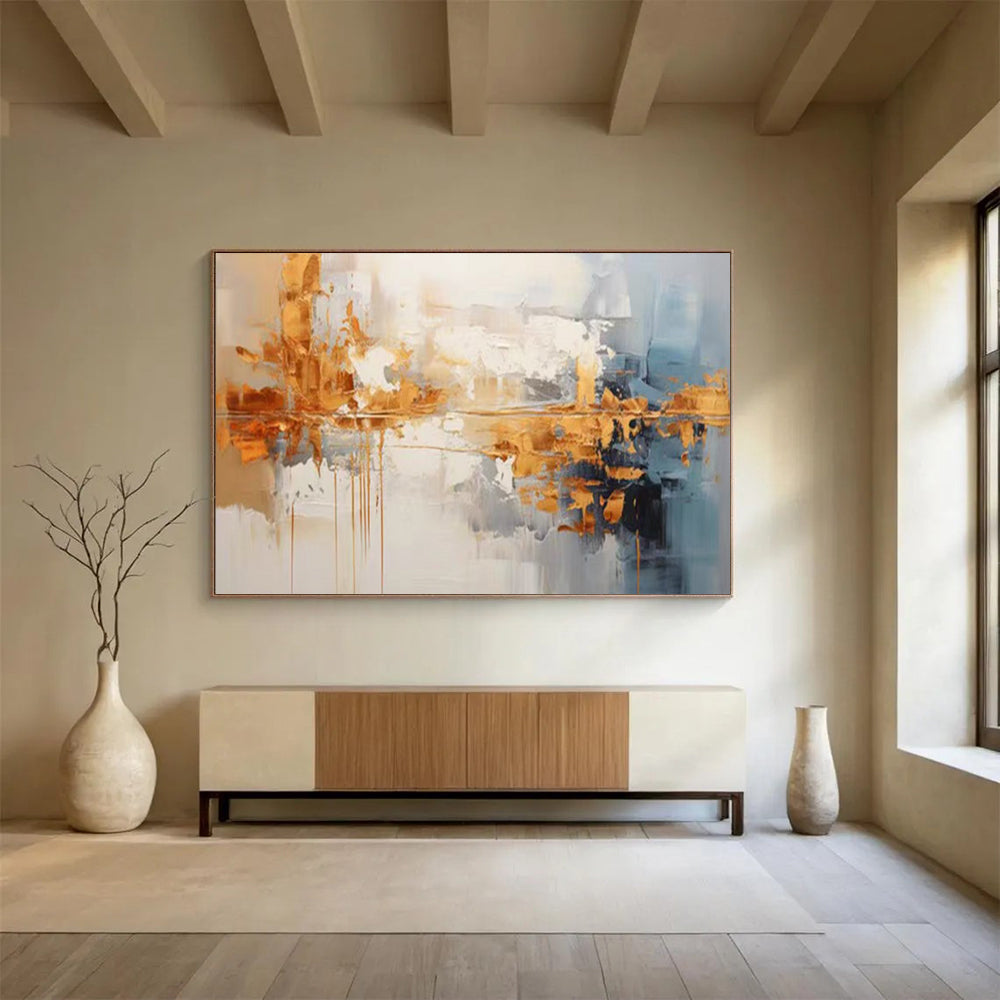 Gold & Blue Abstract Textured Art - Luxe Modern Living Room Focal Point DLZ183