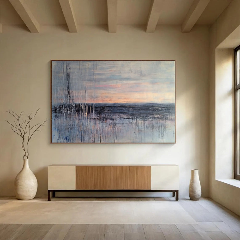 “Muted Sunset Landscape” - Gray, Pink, Orange, Abstract Dusk - Expressive Acrylic Painting HB1500