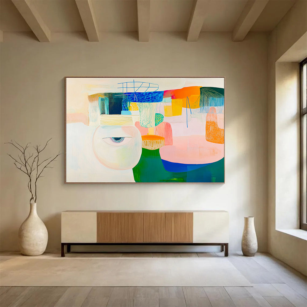 “Surreal Abstract with Eye” - Pastel colors, eye motif, Surrealist Abstract Painting HB0628