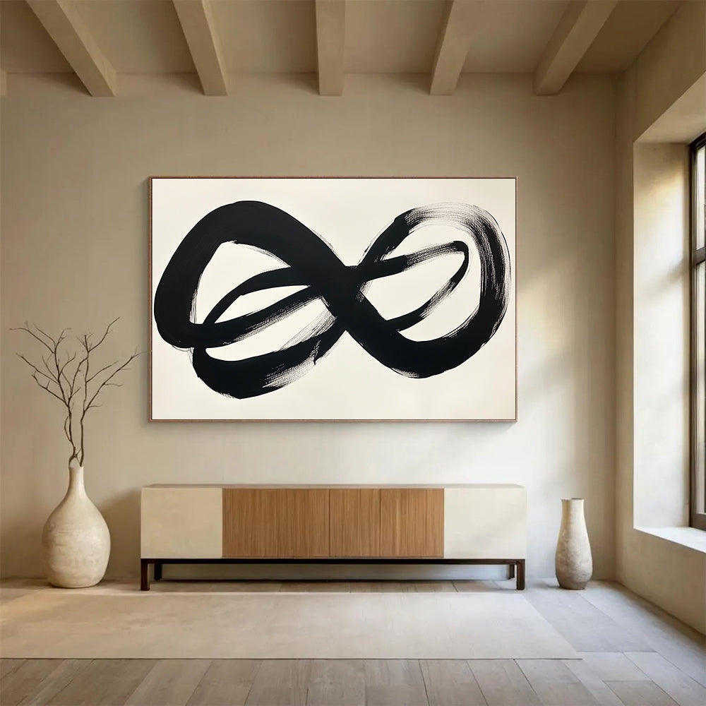 “Black Infinite Strokes” - Black, White, Minimalist Abstract Painting On Canvas HB0705