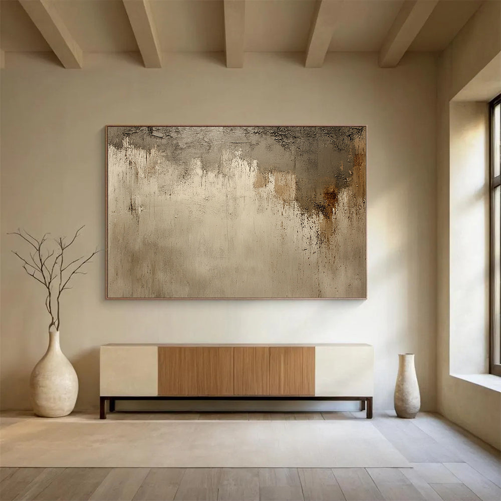 “Textured Beige - Gray Wall” - Rough, textured beige and gray, Textural Abstract Painting On Canvas HB0549
