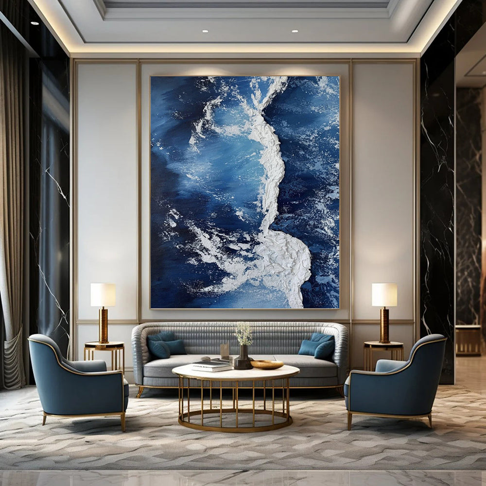 Designer - Curated Hand - Painted Textured Canvas Mural for Hotel Suite & Entryway DKH1126