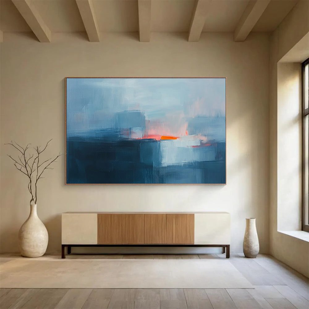 “Misty Horizons” - Blue, Pink, Orange, Abstract Landscapes - Color - Field Acrylic Painting HB1543