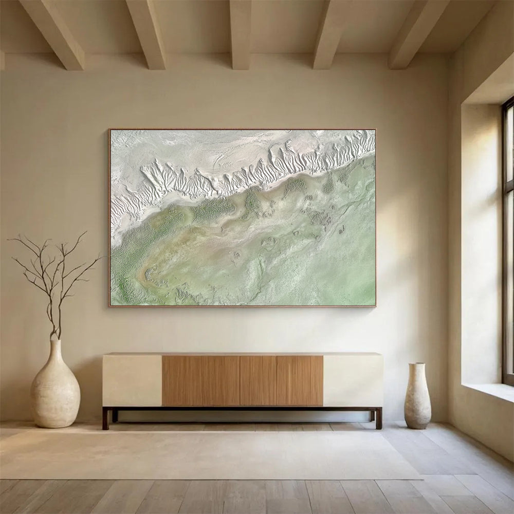“Textured Earth Aerial” - Greens, Browns, Grays, Aerial View of Textured Terrain - Abstract Acrylic Painting HB1739