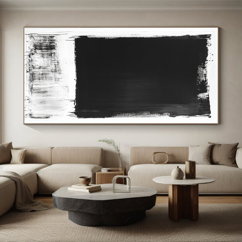 Black and White Bold Rectangle "Minimal Impact" Painting On Canvas HB276