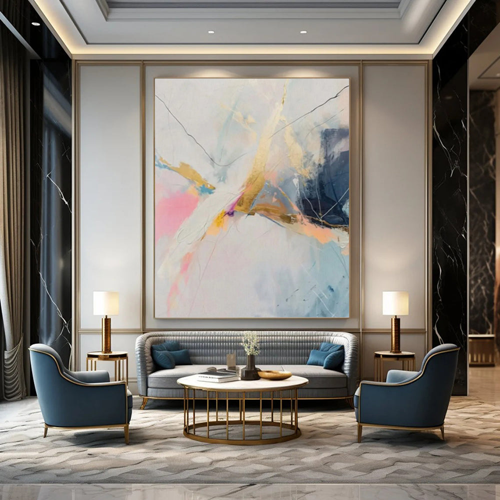 Large - Format Custom Textured Hand - Painted Abstract Mural for Entryway & Hotel Suite DKH0995