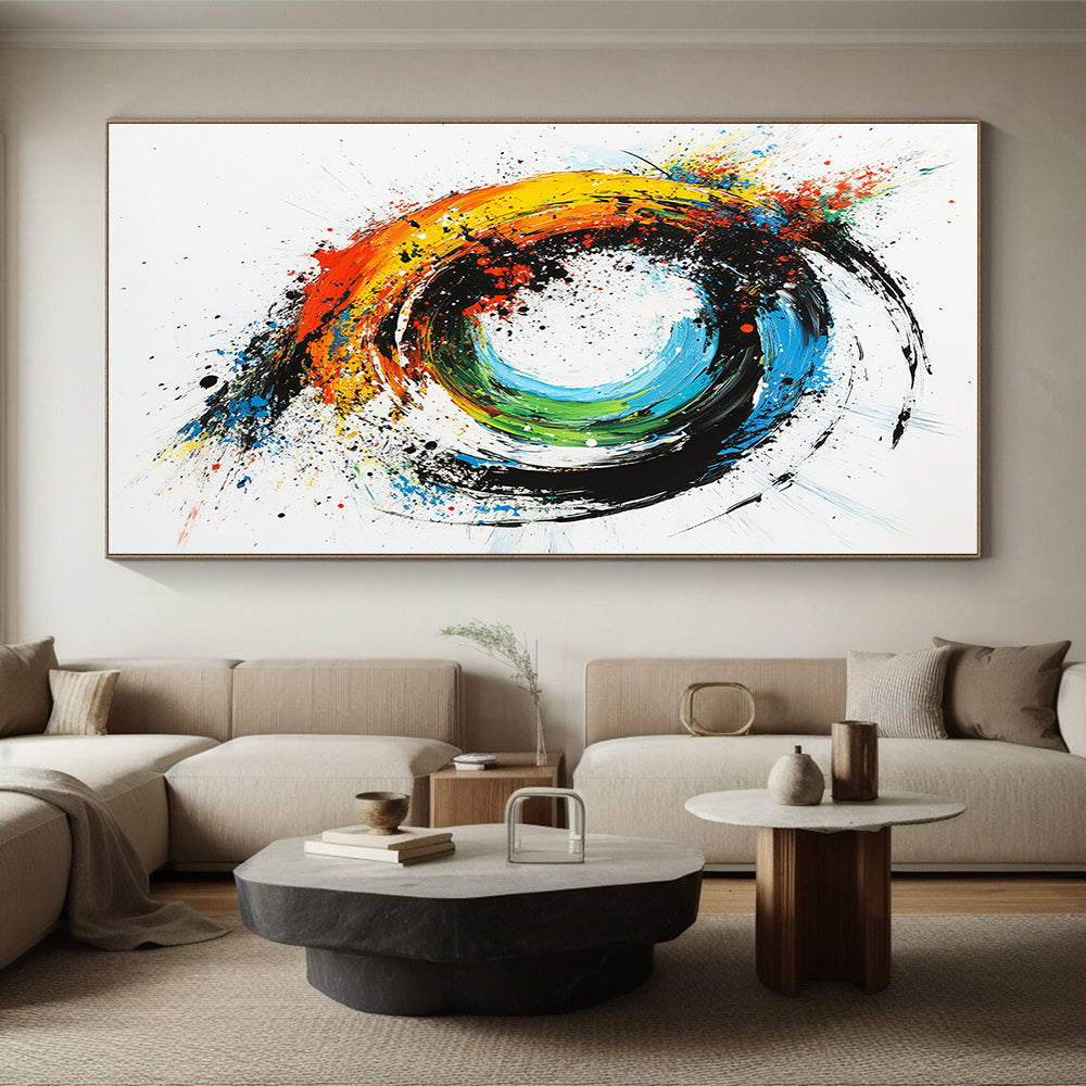 Colorful, Swirling Circle "Vibrant Color Vortex" Abstract Expressionist Painting On Canvas HB177