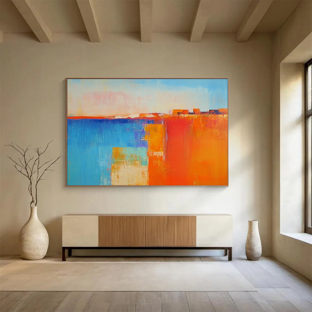“Vibrant Abstract Blocks” - Blue, Orange, Pink, Bold Geometric Shapes Painting On Canvas HB0938