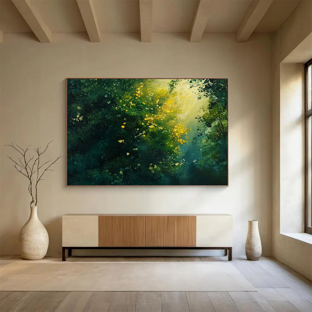 “Sunlight Through Forest” - Greens, Yellows, Golds, Forest Scene - Impressionist Oil Painting HB1575