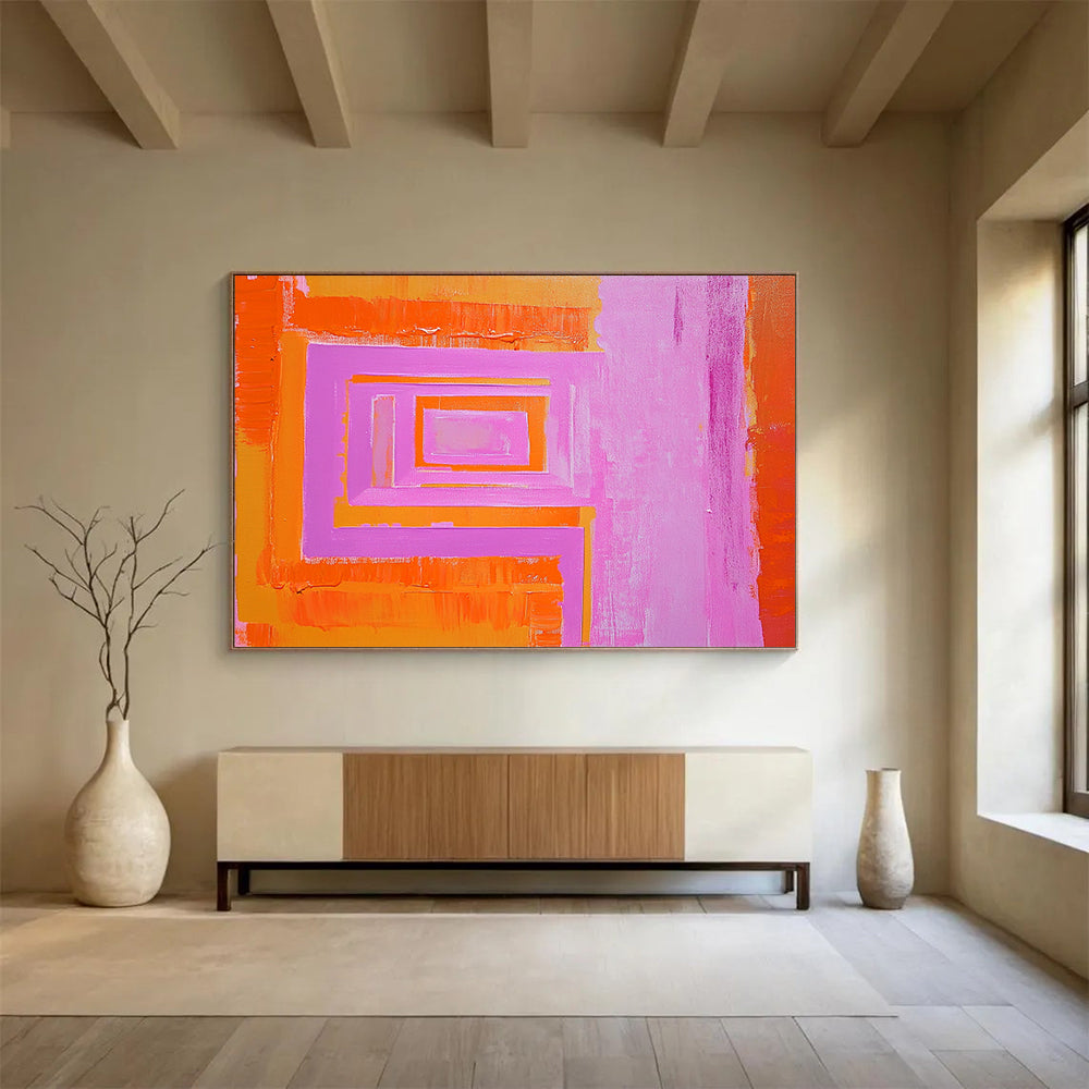 “Geometric Color Layers” - Orange, Pink, Purple, Stacked Rectangular Shapes - Acrylic Painting HB1659