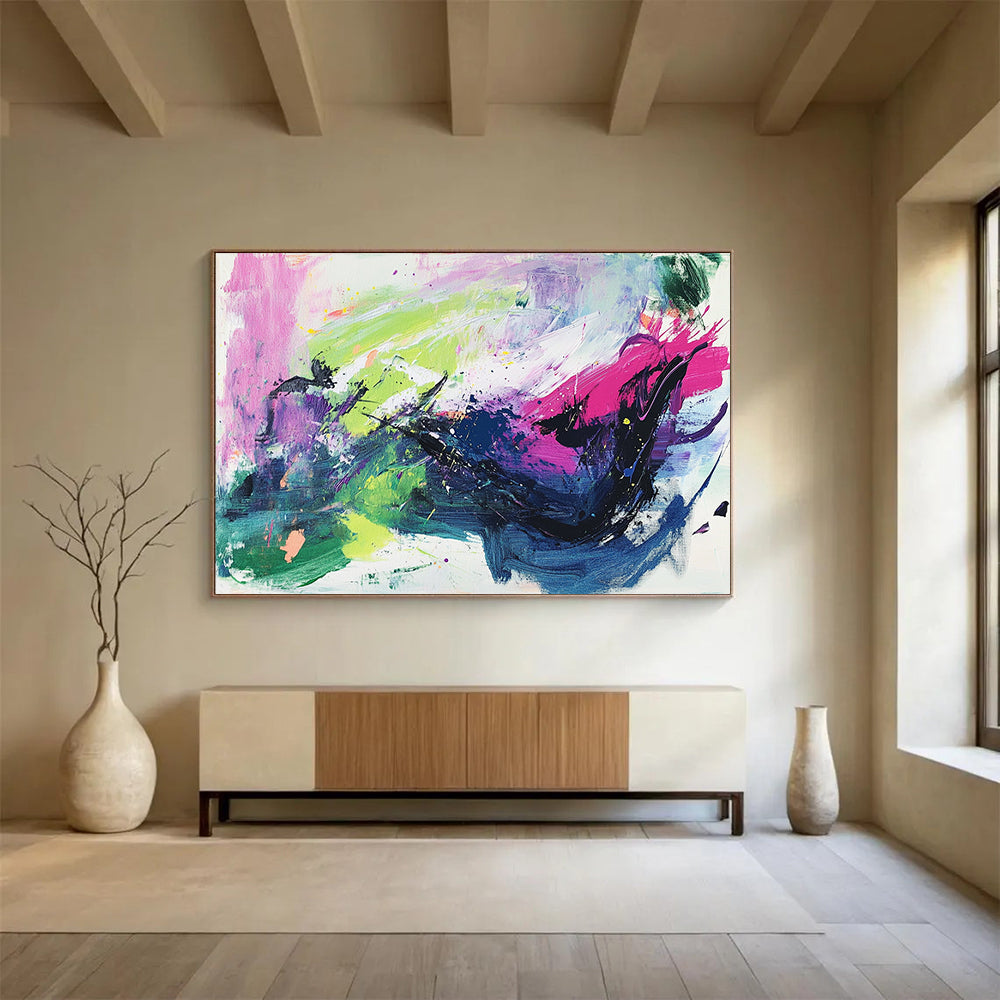 “Vibrant Color Splash Abstract” - Vibrant Palette, Energetic Splashes Painting On Canvas HB0875