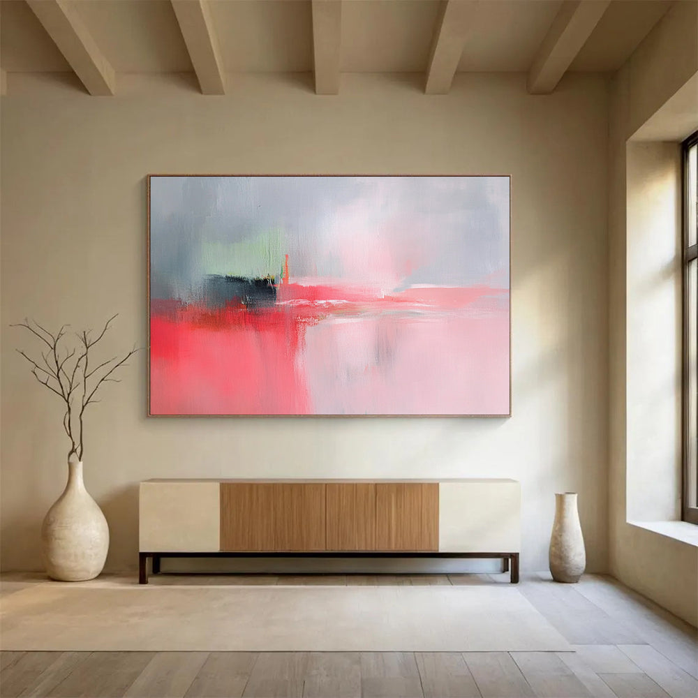 “Soft Color Blur” - Gray, Pink, Green, Abstract Impressionist Painting On Canvas HB0713