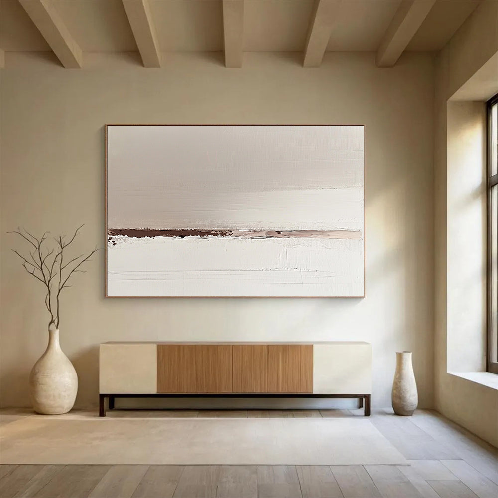 “Subtle Earth - Tone Divide” - Soft beige, brown, white, Minimalist Abstract Painting On Canvas HB0610