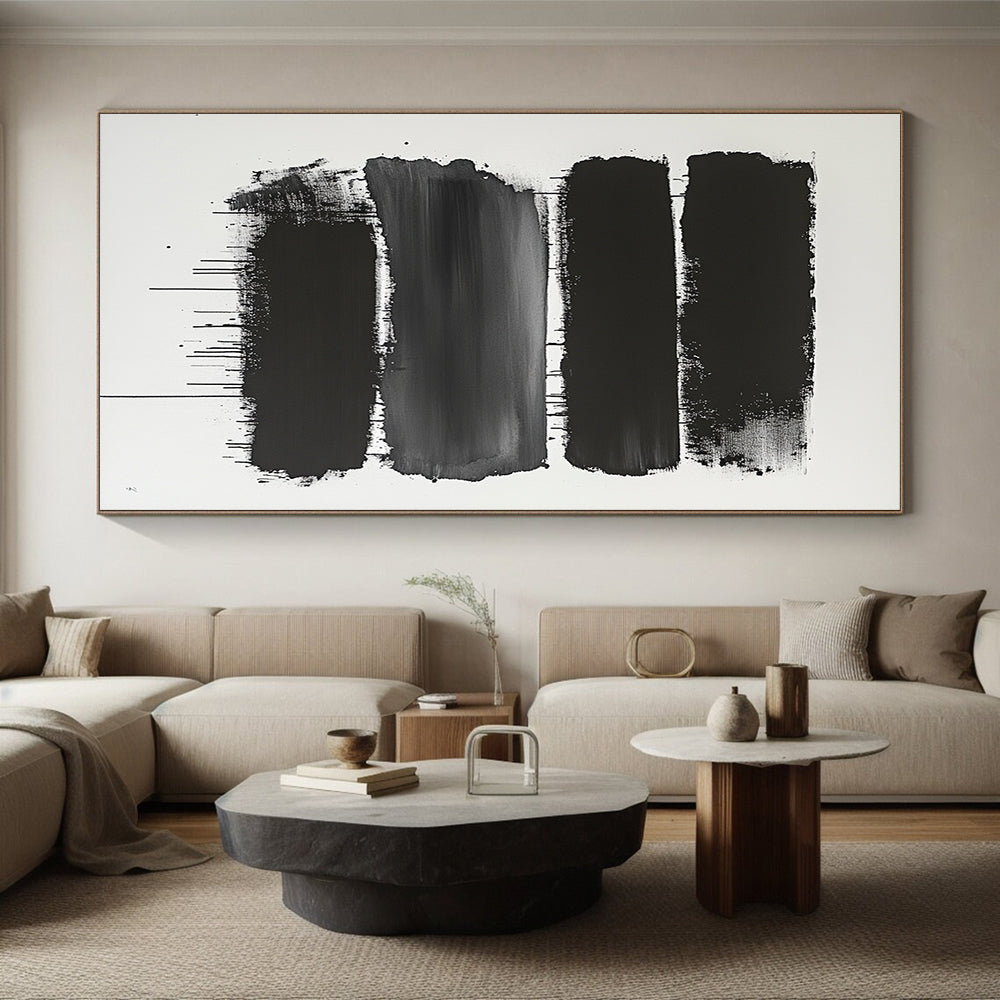 Black and Gray Dripping Stripes "Moody Flow" Painting On Canvas HB275