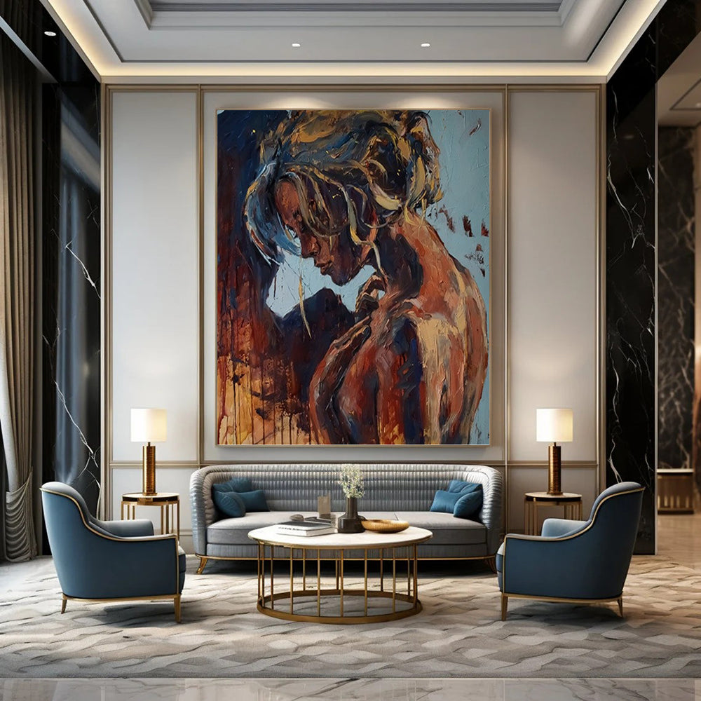 Large Vertical Custom Abstract Hand - Painted Canvas for Bar and Entryway DKH1651