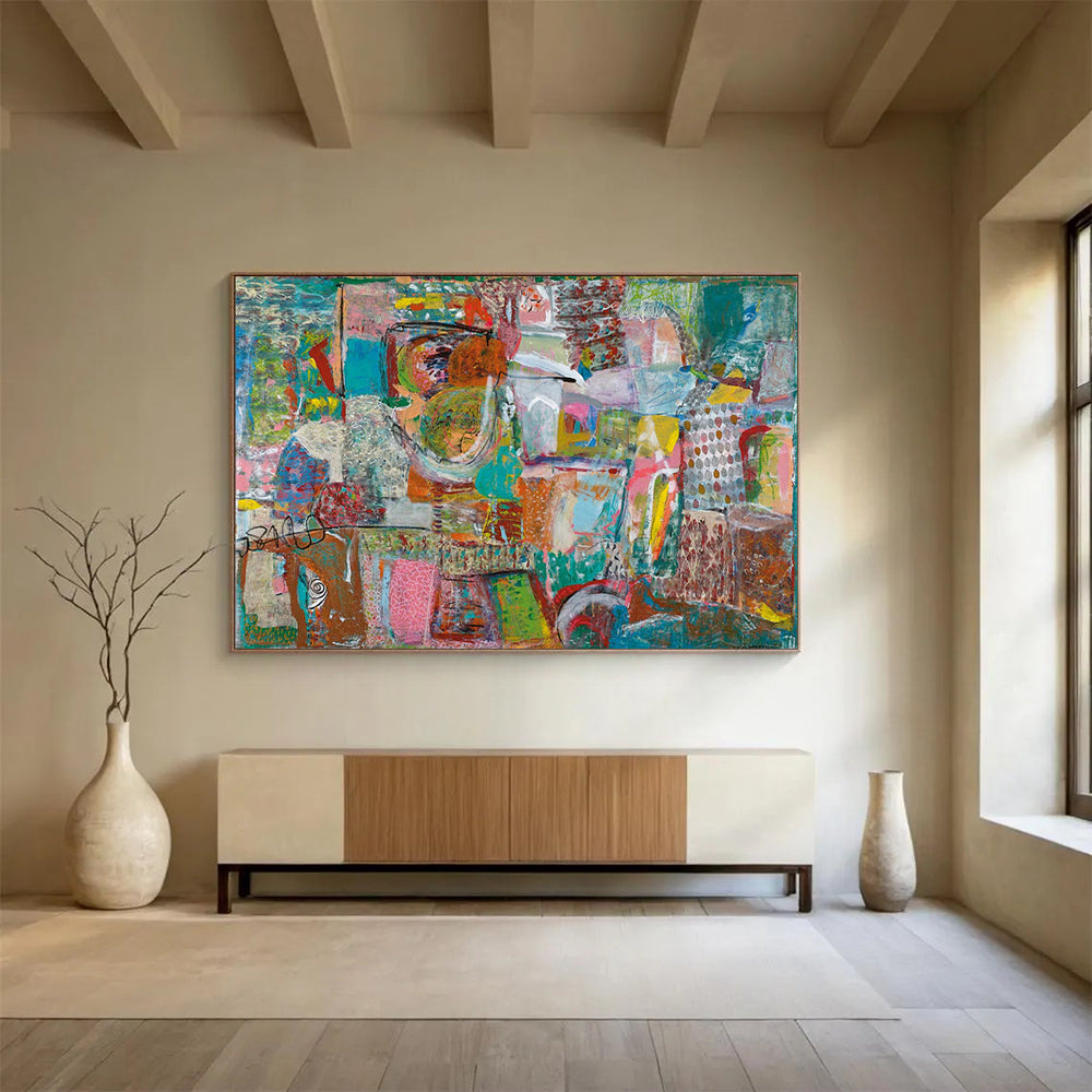 Mixed Media Abstract Collage - Eclectic Living Room or Office Art DLZ236