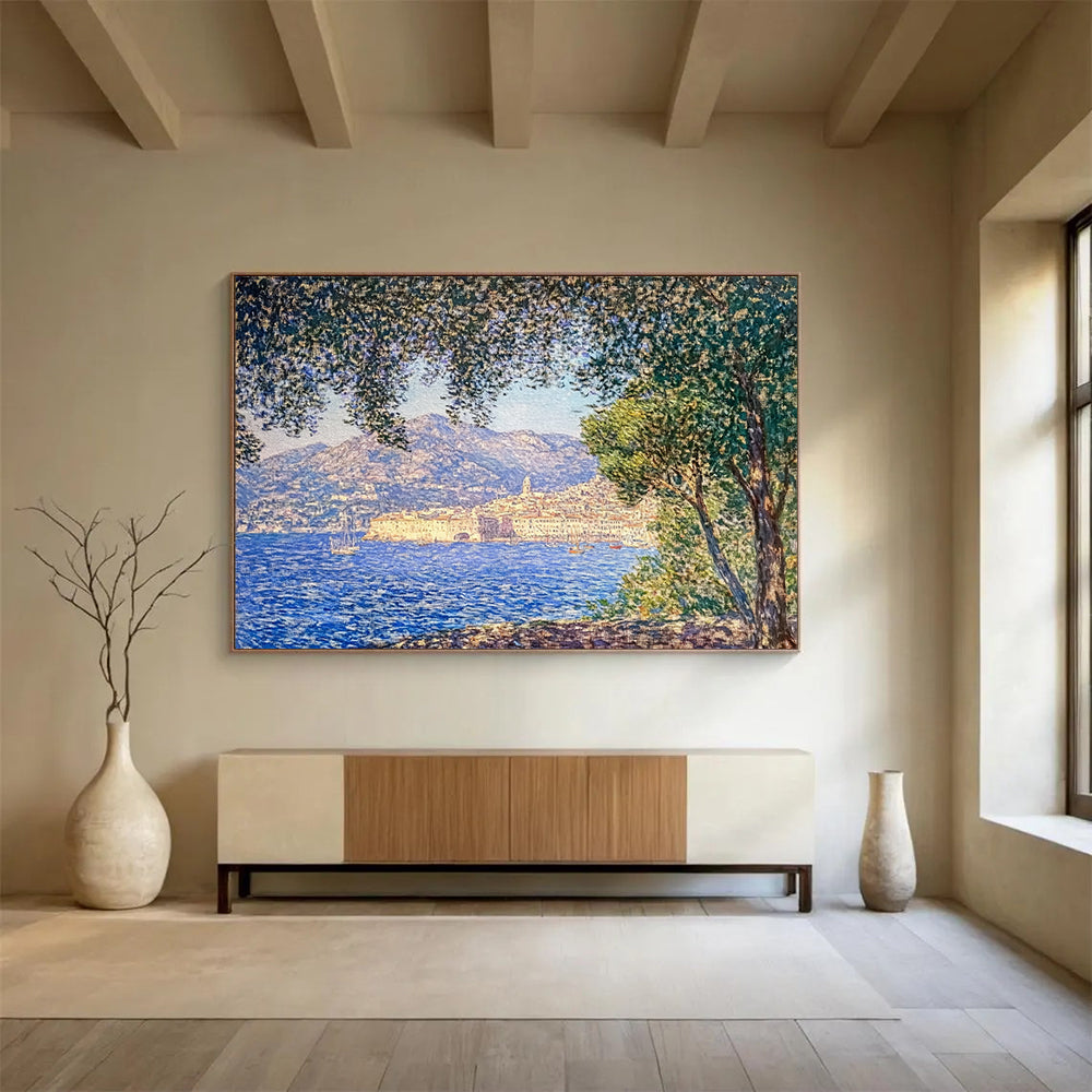 “Impressionist Coastal Scene” - Blue, green, beige, Impressionist Landscape Painting HB0630