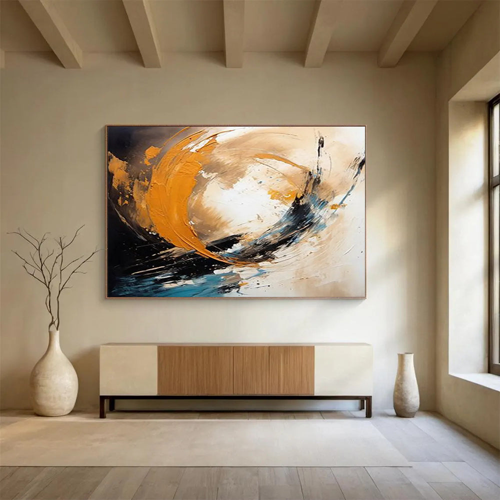 Dynamic Orange - Blue Abstract Painting - Energetic Welcome Art for Foyer DLZ098